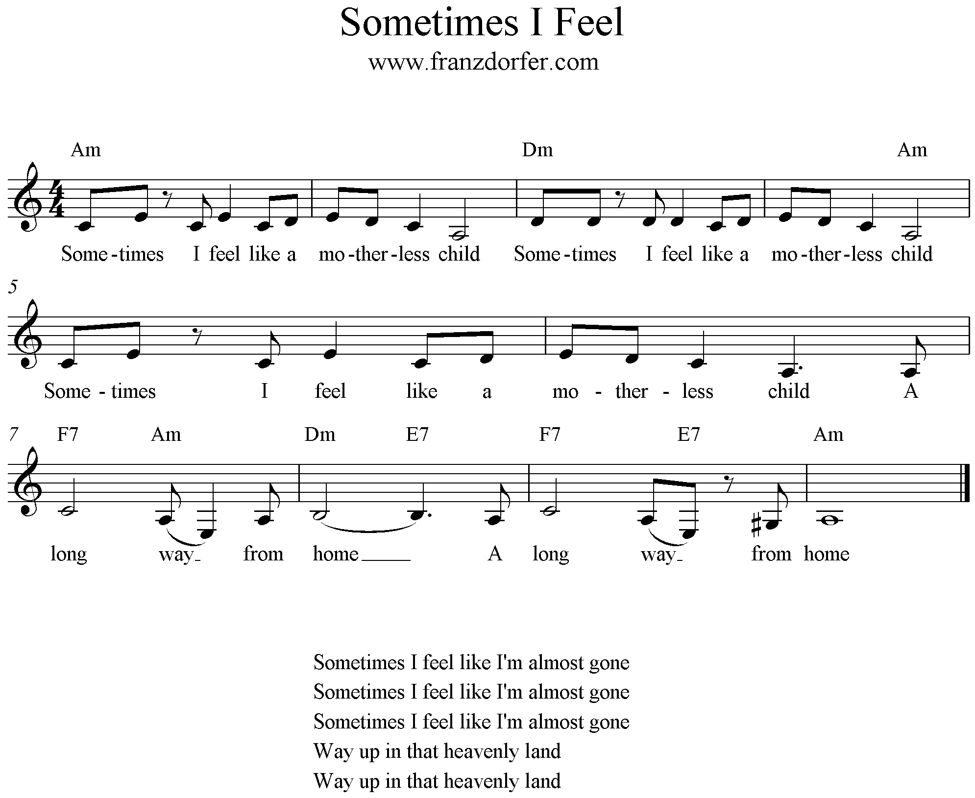 freesheet, a-minor, Sometime i feels